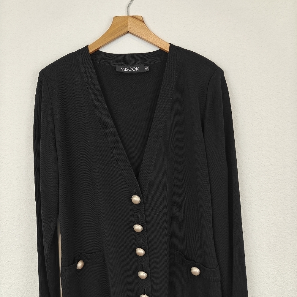 Misook Pearl Button Up Black Light Weight V-neck Cartigan Size Medium Women's - Picture 4 of 14